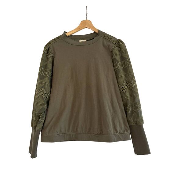 Anthropologie Tops - Anthropologie Tiny longsleeve shirt embroidered eyelet puff sleeves M petite